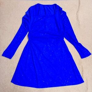 Sparkling Blue Long Sleeve Holiday Party Dress NEW UNWORN SQUARE NECK A LINE XL